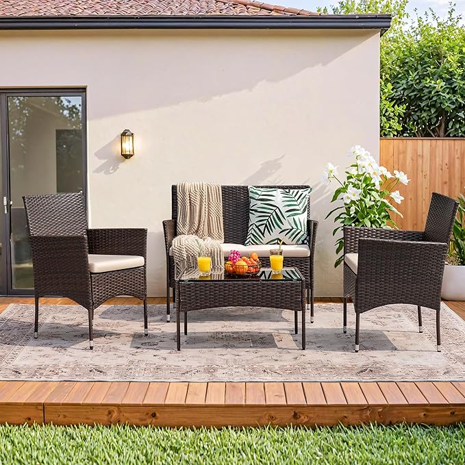 Homall 4 Pieces Outdoor Patio Furniture Sets Rattan Chair Wicker Set, Outdoor - Image 7