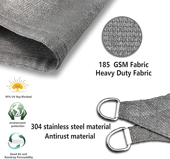 Tronssien Triangle 16'x16'x23' Sun Shade Sail, 95% UV Blockage Canopy Awning - Image 4
