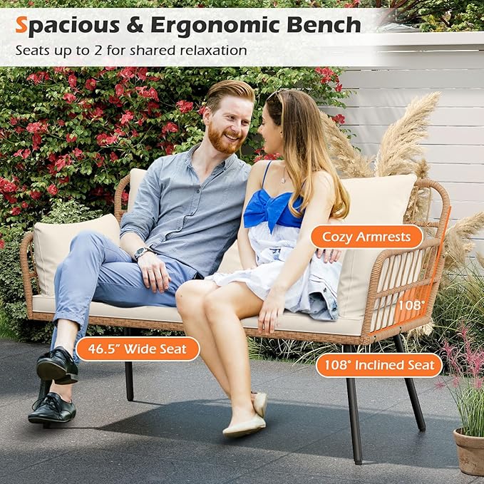 Tangkula Patio Wicker Loveseat, Outdoor Rattan 2-Seat Cushioned Sofa - Image 6