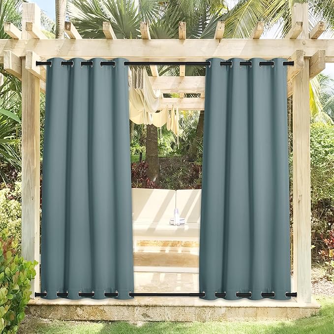 NICETOWN 2 Panels Greyish Blue Outdoor Curtains - Image 2
