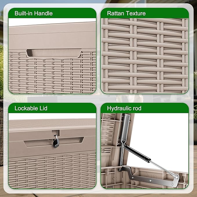 120 Gallon Outdoor Deck Box, Lockable Waterproof Outdoor Storage Boxes - Image 4