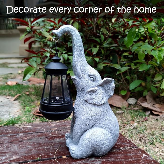 Elephant Solar Garden Statues, Resin Elephant Figurine Decorations - Image 7