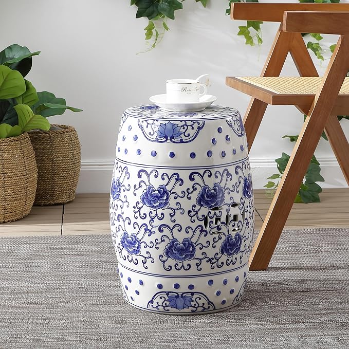 JONATHAN Y TBL1000A Lotus Flower 17.8" Chinoiserie Ceramic Drum Indoor/Outdoor - Image 7