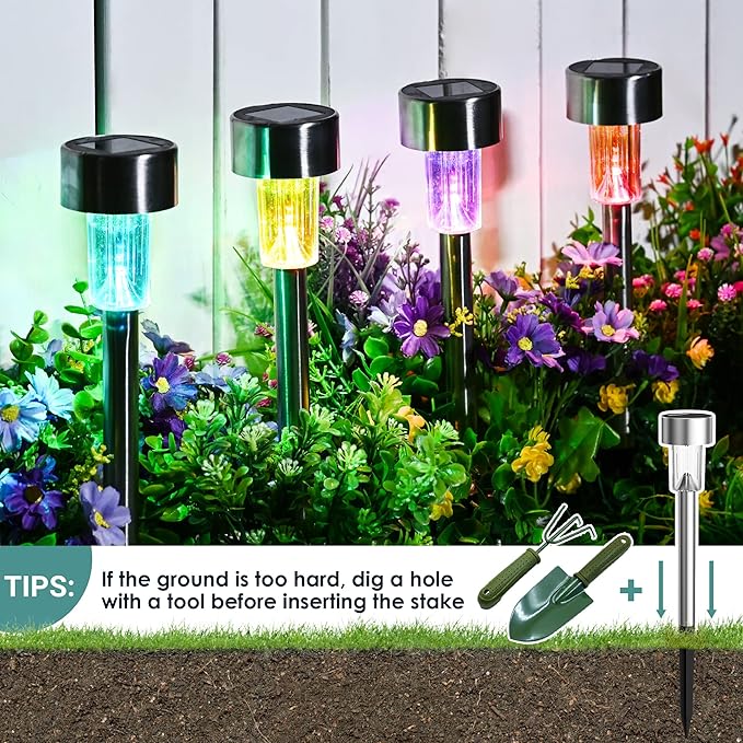 GIGALUMI Solar Lights Outdoor Waterproof, 12 Pack, Stainless Steel LED Solar - Image 6