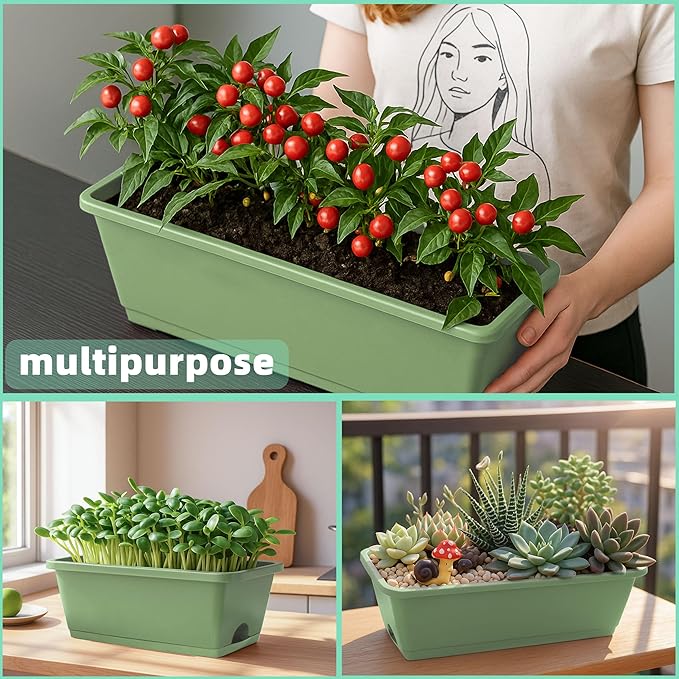 Window Box Planter, 12 Pack Plastic Vegetable Flower Planters Boxes 17 Inches - Image 6