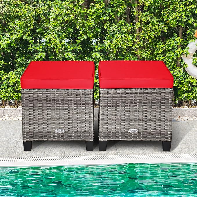 Tangkula 2 Pieces Patio Rattan Ottomans, Outdoor Wicker Footstool Footrest Seat - Image 4