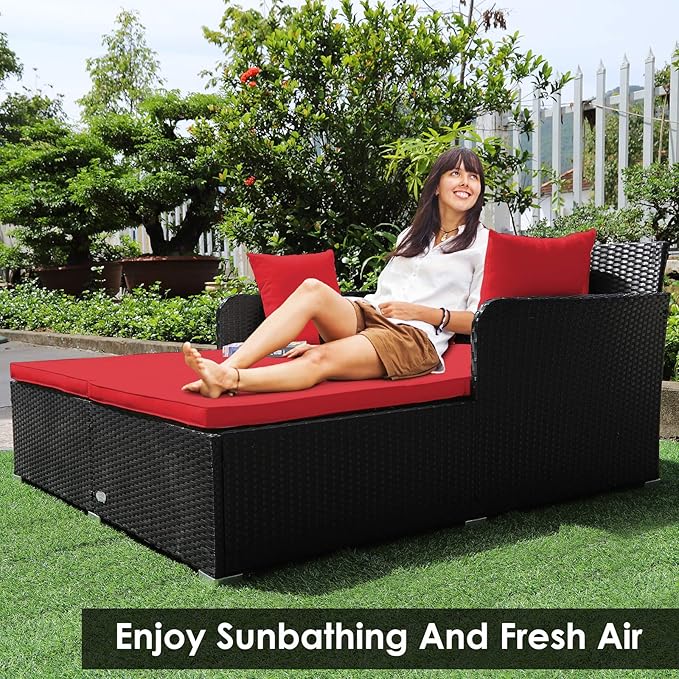Tangkula Outdoor Rattan Daybed, Sunbed Wicker Furniture w/Spacious Seat - Image 2