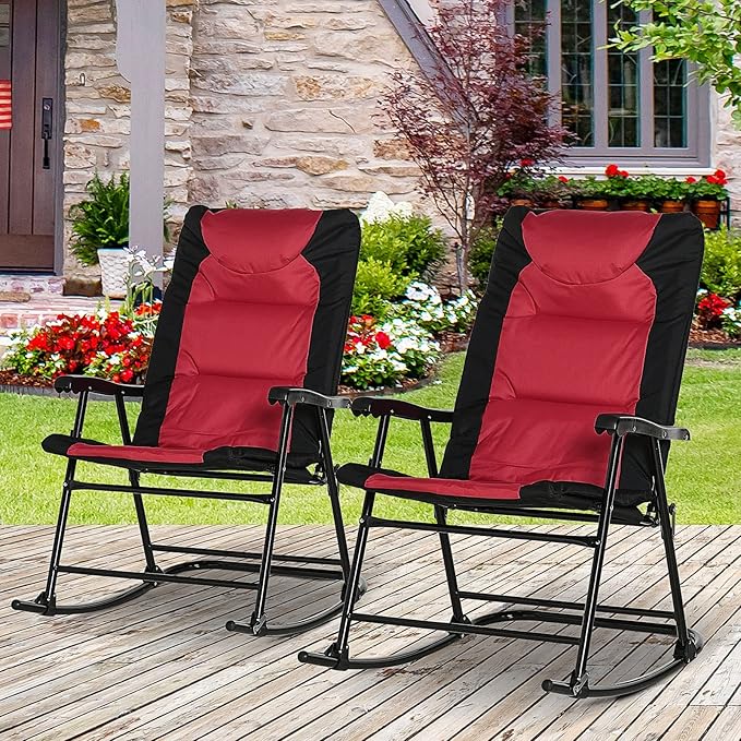 Outsunny Oversized Folding Rocking Camping Chair Set of 2, Padded Outdoor - Image 2