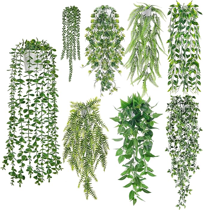 Der Rose 8Pcs Fake Plants Hanging Artificial Ivy Vine Faux Eucalyptus Hanging by DerRose