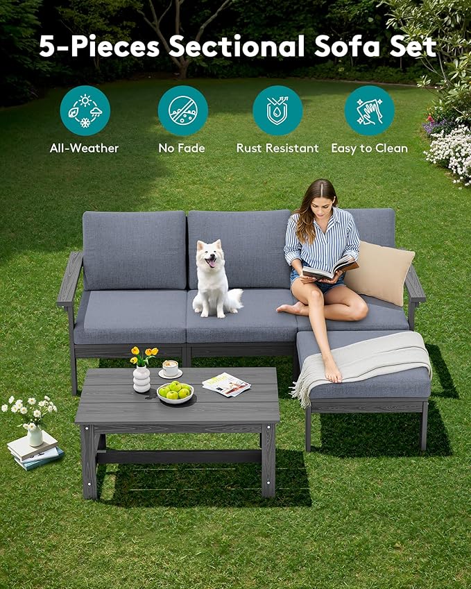 SERWALL Outdoor Sectional Sofa Set, 5-piece Outdoor Modula Couch Set - Image 3