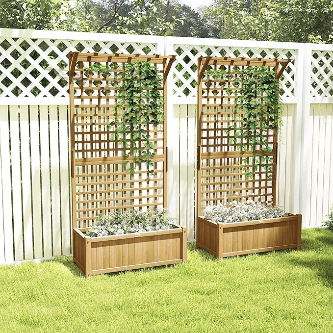 Outsunny Wood Planter with Trellis, Raised Garden Bed - Image 9