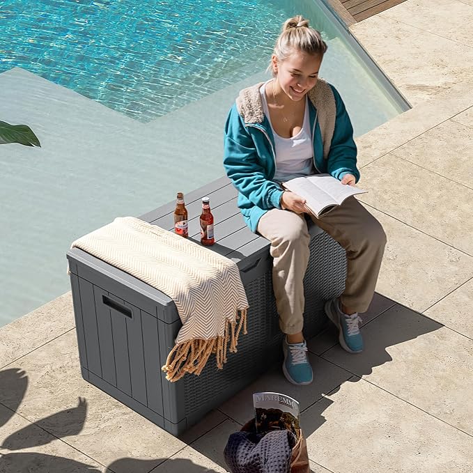 Flamaker Outdoor Storage Box 100 Gallon Waterproof Resin Deck Box Delivery Box - Image 7