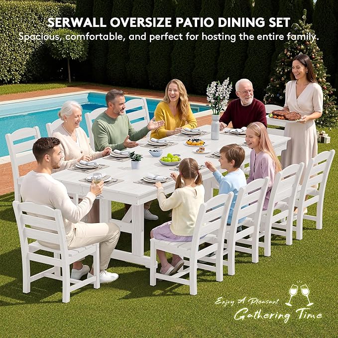 SERWALL Outdoor Dining Table, All Weather HDPE Outdoor Furniture - Image 7