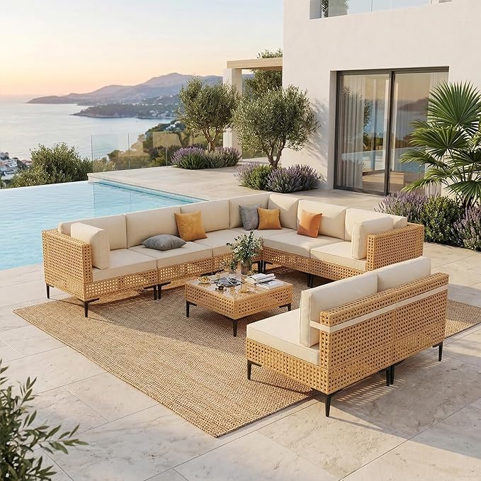 ABCASA Patio Furniture Set, Boho Patio Conversation Set Sectional Sofa - Image 9