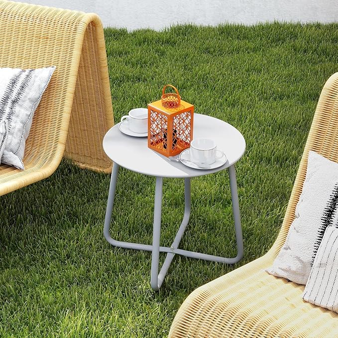 HollyHOME Round Metal Side Table, Rust-Resistant Patio Small Plant Stand - Image 2