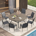 VICLLAX Patio Table and Chair Set of 8, All Weather Metal Round Outdoor Dining by HOME