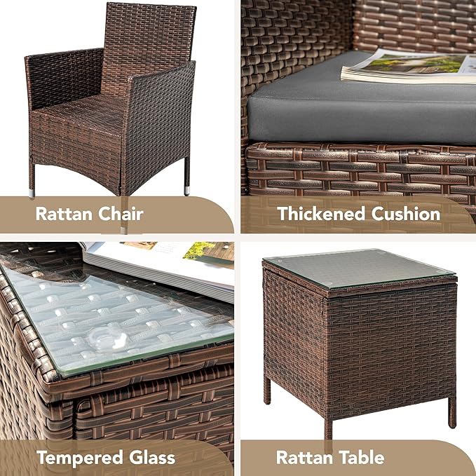 Devoko Patio Porch Furniture Sets 3 Pieces PE Rattan Wicker Chairs - Image 7