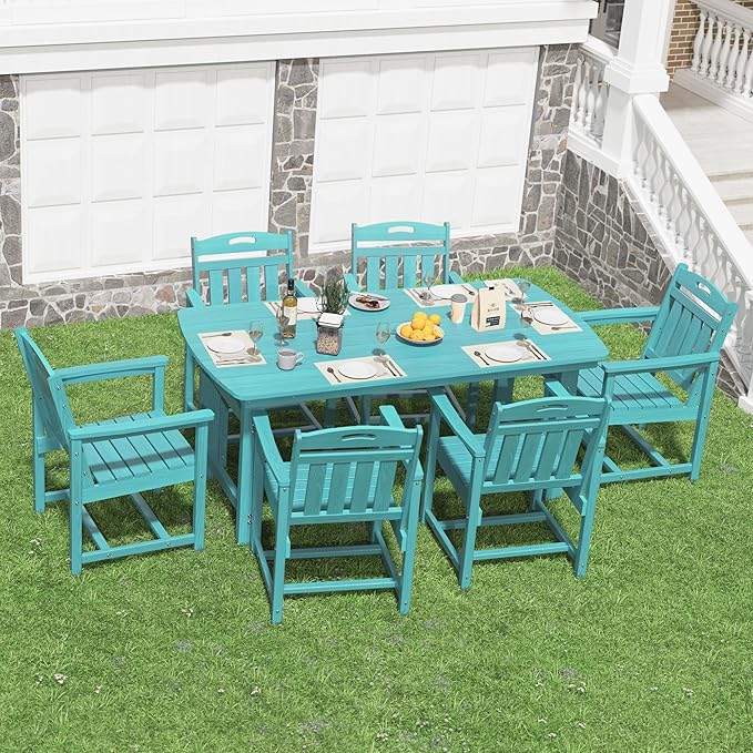 HDPE Outdoor Dining Set, Patio Table and Chairs Set, All-Weather 7-Piece - Image 9