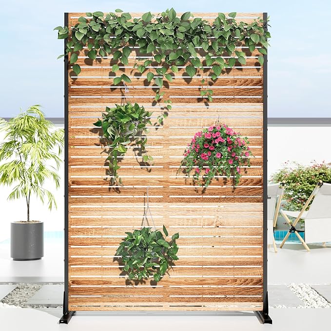 Casaphoria Metal Privacy Screen Outdoor, Wood Color - Image 2