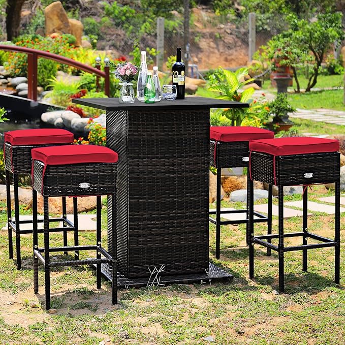 Tangkula 5 Piece Outdoor Rattan Bar Set, Patio Bar Furniture - Image 4