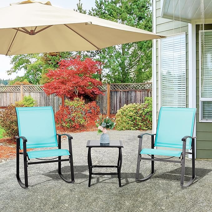 Vongrasig 3 Piece Outdoor Rocking Bistro Set, Textilene Fabric Small Patio - Image 9