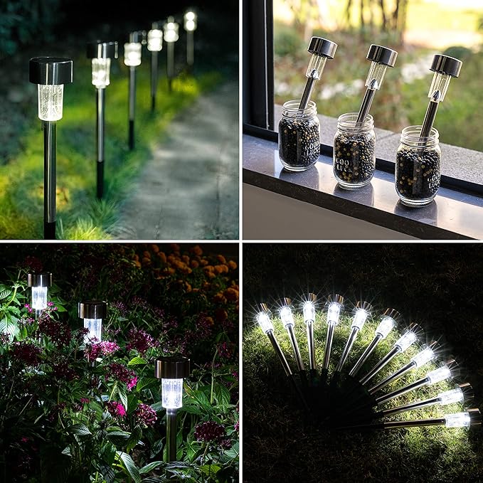 GIGALUMI Solar Pathway Lights, Stainless Steel IP44 Waterproof Auto On/Off - Image 3