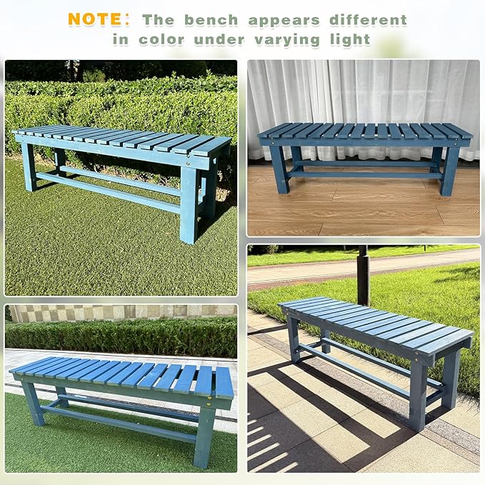 Outdoor Garden Wood Bench, 3-Person Weatherproof Wooden Bench Park Narrow Bench - Image 9