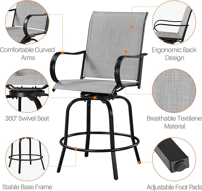 Yaheetech Patio Swivel Barstools Outdoor Chairs Set of 4, High Bistro Stools - Image 5
