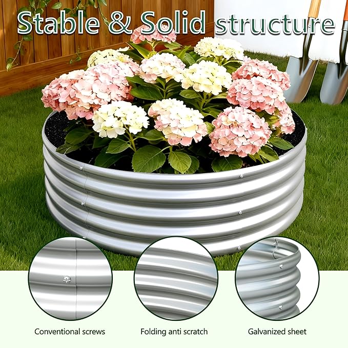 3PCS 4x4x1FT Galvanized Raised Garden Bed Kit, Vegetable Boxes-Round Metal - Image 6