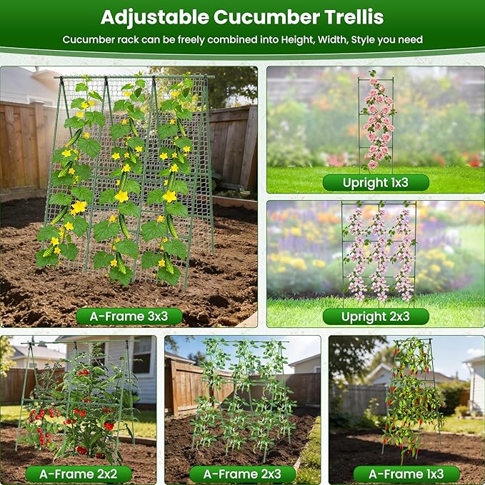 Cucumber Trellis for Raised Bed 48" L x 64" H, 16mm Heavy-Duty Metal A-Shape - Image 5