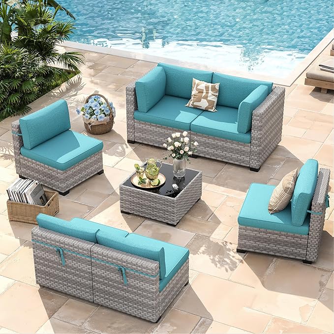 6-Seat Modular Patio Furniture Set – Outdoor Wicker Sectional Sofa - Image 2