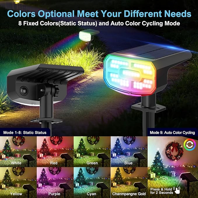 Color Changing Solar Spot Lights Outdoor Waterproof IP65, 9 Lighting Modes - Image 2