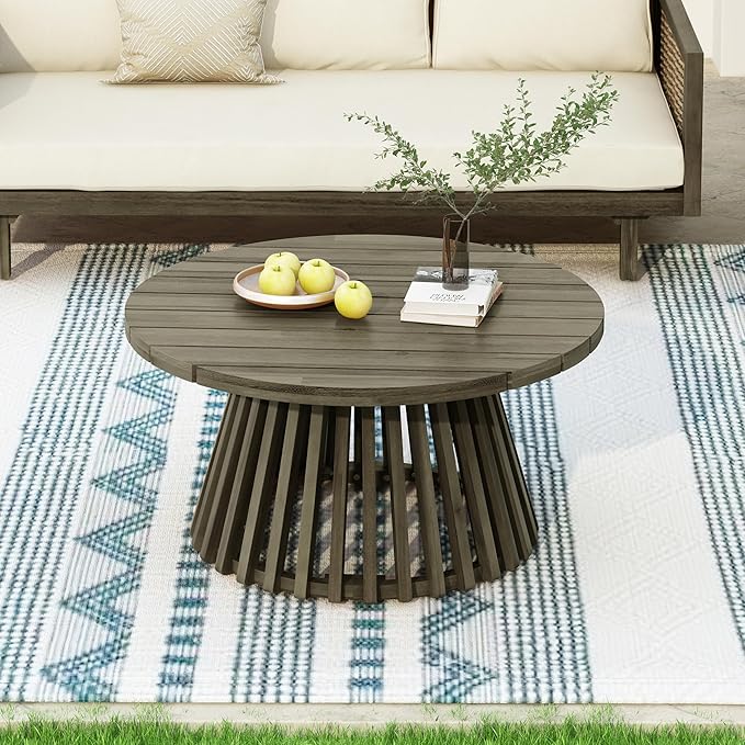 Merax Patio Outdoor Acacia Wood Round Coffee Table by Merax
