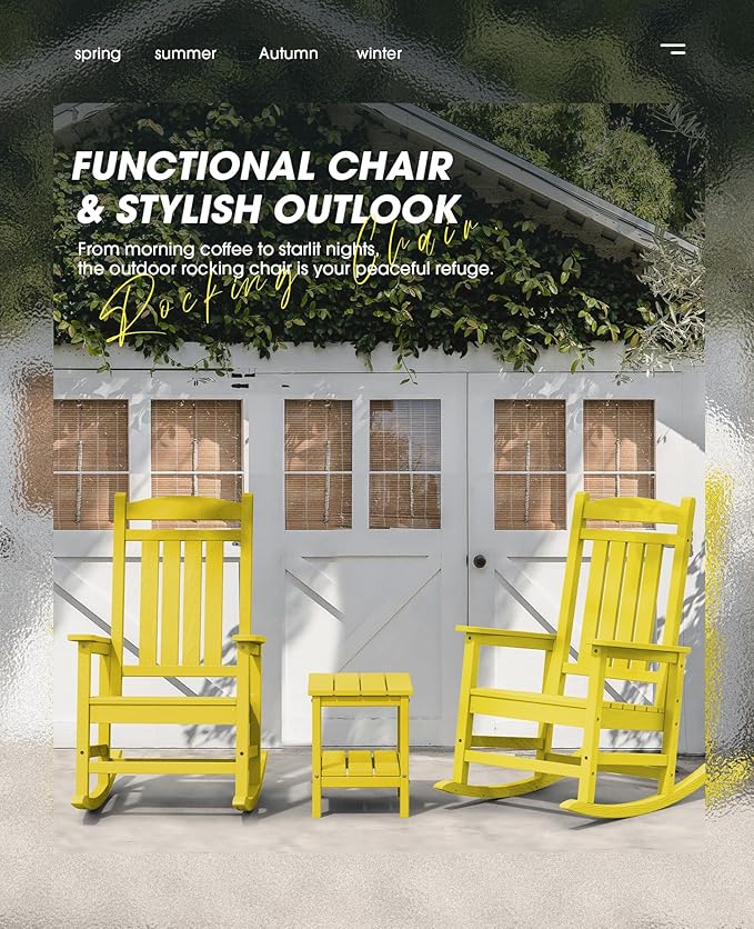 KINGYES Outdoor Rocking Chair Set of 2, High Density Polyethylene Patio Rocking - Image 4