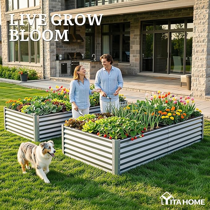 YITAHOME 8x4x1.5ft 2pcs Large Raised Garden Bed Kit, Galvanized Metal Planter - Image 4