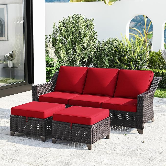 Joyside Patio Furniture Set, 3 Pieces Outdoor Wicker High Back Sofa by Joyside