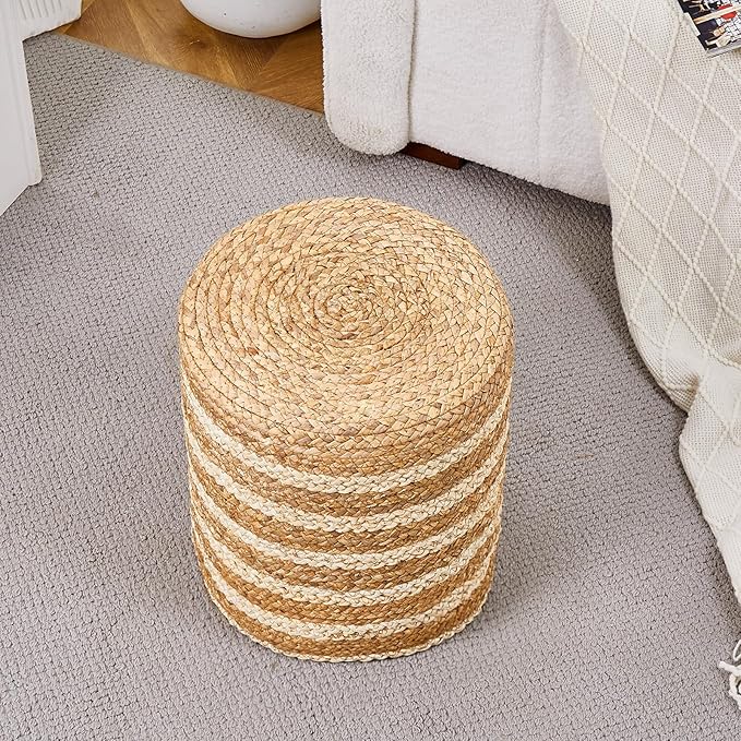 Wimarsbon Ottoman Natural Seagrass Foot Rest Stool Hand Weave Round Foot Stool - Image 5