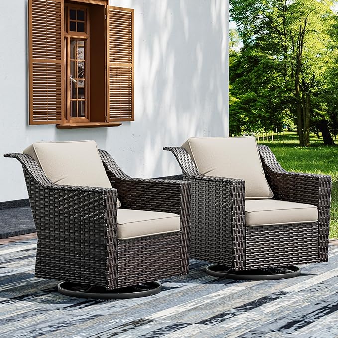 Joyside Swivel Patio Chairs Set of 2, Wicker Patio Furniture by Joyside