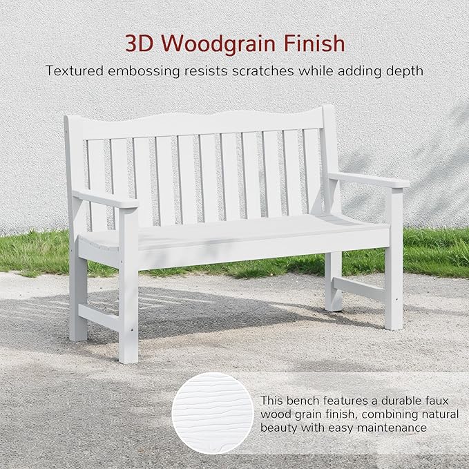 Stoog Outdoor Benches Set of 2, All-Weather HIPS Plastic Garden Bench - Image 6