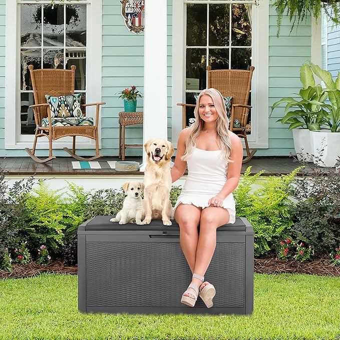 Devoko 100 Gallon Waterproof Large Resin Deck Box Outdoor Storage Box Indoor - Image 2
