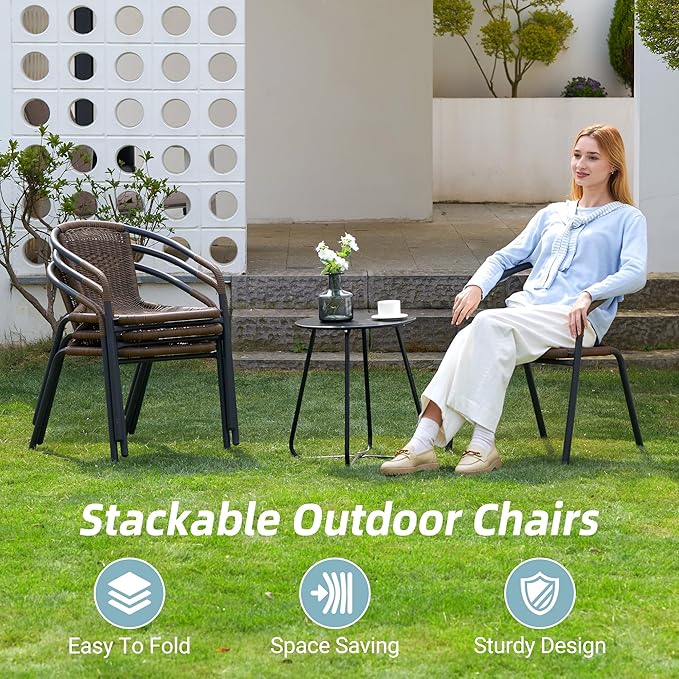 Amopatio Outdoor Dining Chairs Set of 4, Stackable Patio Chairs, Rattan Wicker - Image 3