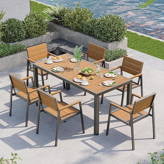 7-Piece Outdoor Dining Set, Aluminum Dining Table Set by Vexwalx