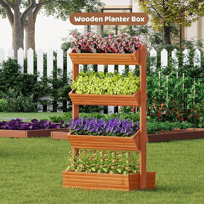 FILWH Wooden Raised Garden Bed Vertical Planter Box, Freestanding Plant Stand - Image 4