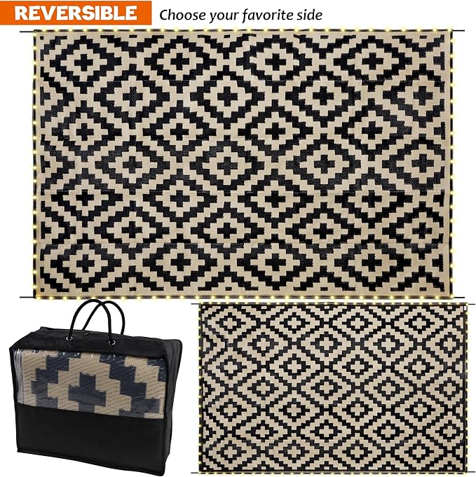 SAND MINE Reversible Mats with Led Strip Lights, Plastic Straw Rug, Modern Area - Image 3