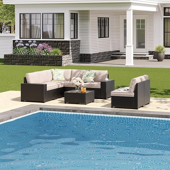 8 Pieces Patio Furniture Set All-Weather Outdoor Wicker Sectional Conversation - Image 8