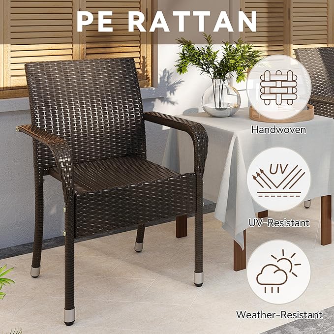 Yaheetech Set of 2 Stackable Outdoor Rattan Dining Chairs, All-Weather Armchair - Image 7