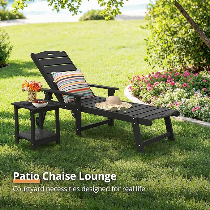LUE BONA Outdoor Chaise Lounge Chairs Set of 4, HDPS Chaise Lounger, 5 - Image 4