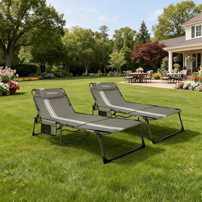 KingCamp Tanning Chair with Face Hole, Lounge Chairs Outdoor Folding Comfy - Image 2