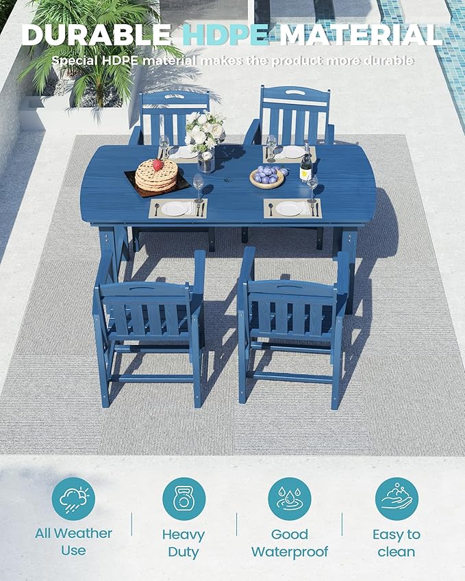 Ciokea HDPE Outdoor Dining Set, 5-Piece Patio Table and Chairs Set - Image 2