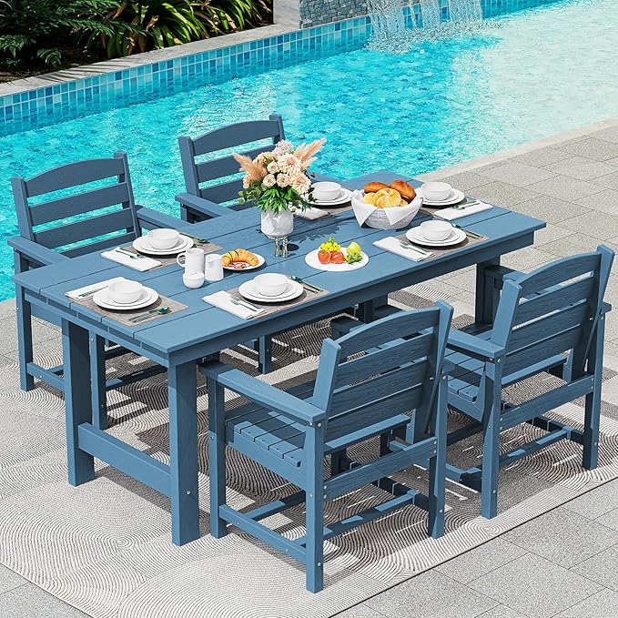 SERWALL Patio Table Set, Outdoor HDPE Dining Furniture by SERWALL